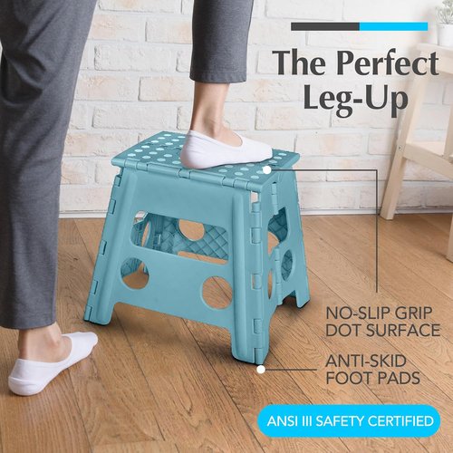 Handy Laundry Folding Step Stool - Lightweight & Sturdy for Adults and Kids | Easy One-Flip Open - Teal, 13 Inch
