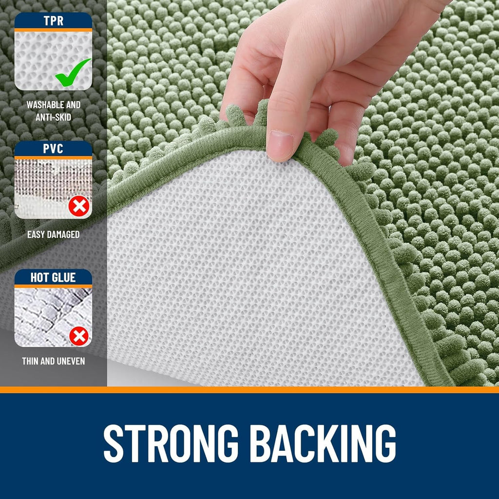 OLANLY U-Shaped Toilet Rug - Extra Soft Chenille, Quick-Dry, Non-Slip Bath Mat | 20x20 Sage Green