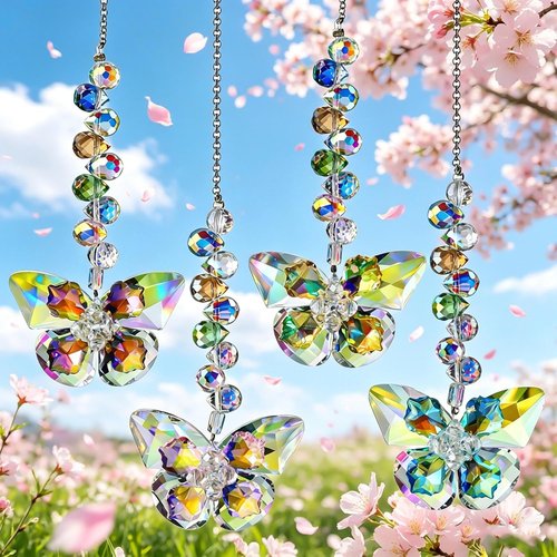 HDCRYSTALGIFTS Crystal Butterfly Suncatchers - 4pcs Indoor Window Decor for Rainbow Effects | Spring Home Garden Gift
