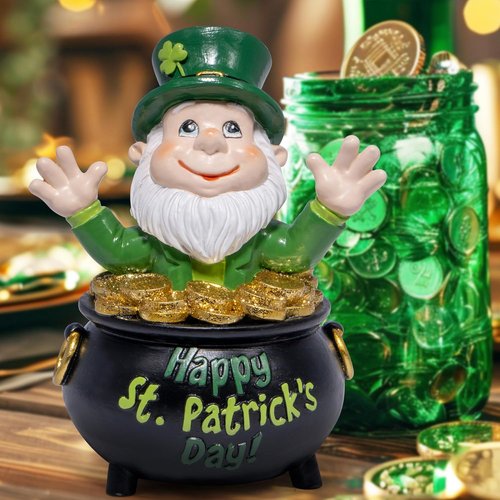 Hodao St. Patrick's Day Gnome Decoration - Handmade Green Elf Figurine for Home Table Decor