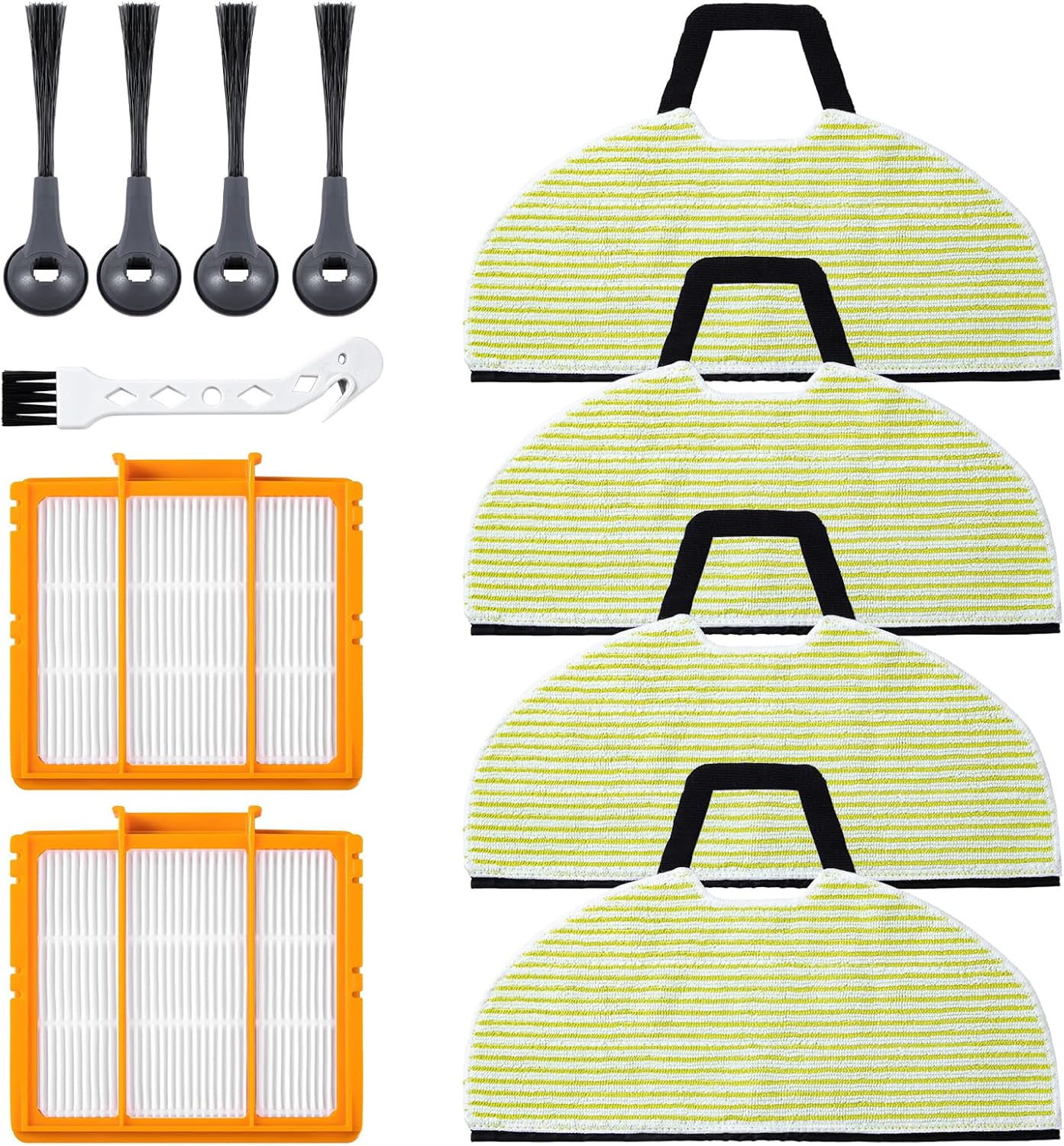 Shark Mop Pads Replacement - 4-Pack for RV2610WA, AV2610WA, RV2620WD | Includes Filters & Side Brushes