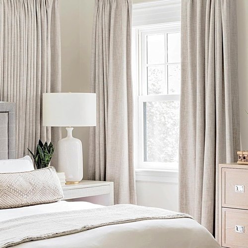 MIULEE 100% Blackout Linen Textured Curtains - Thermal Insulated Ivory Drapes | 52 x 102 Inch (2 Panels)