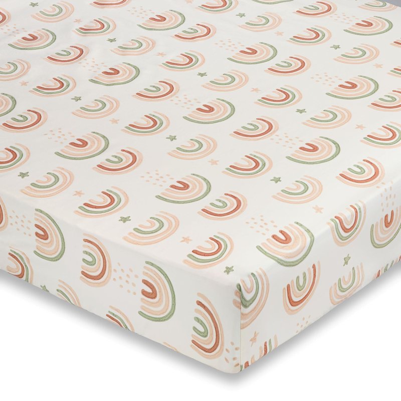 Crane Baby 100% Cotton Breathable Fitted Baby and Toddler Sheet for Standard Mattress (28 X 52), Machine Washable Crib Boho Rainbow Boho Rainbow