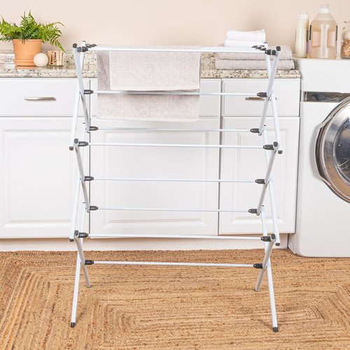 Household Essentials Folding Clothes Drying Rack - Durable Steel Frame with 11 Coated Dowels, White