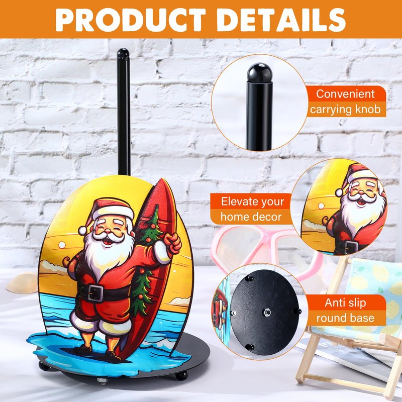 Nuogo 5 Pieces Christmas Paper Towel Holder Santa Claus Kitchen Decoration Christmas Sled Paper Towel Holder Metal Toilet Accessories for Xmas Bathroom Indoor Decorations
