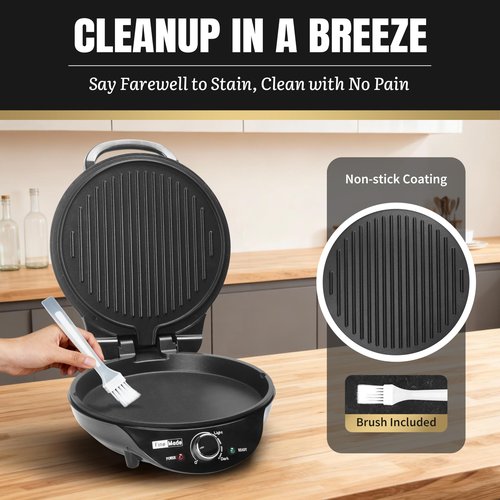FineMade Electric Griddle Nonstick, Multi-Funtional Quesadilla Maker 10 Inch, Electric Grill Indoor, Pancake Griddle & Pan, Smokeless Indoor Grill, Non-stick Surface, Black