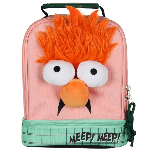 Bioworld The Muppets Lunch Box Beaker Crazy Hair 3D Plush Eyes and Nose Insulated Dual Compartment Lunch Bag Lunch Tote Hot and Cold Food 10"