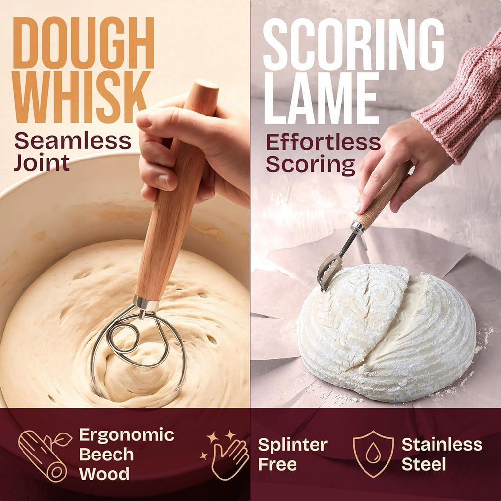 Superbaking Sourdough Starter Kit - 9" Round Banneton Bread Proofing Basket Set & Silicone Sling
