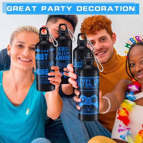 SiliFine 24 Pcs 17oz Gaming Water Bottle Sports Insulated Water Bottles with Hook Clip Funny Quotes Aluminum Gamer Iced Coffee Travel Mug for Birthday Video Game Party Favors (Black)