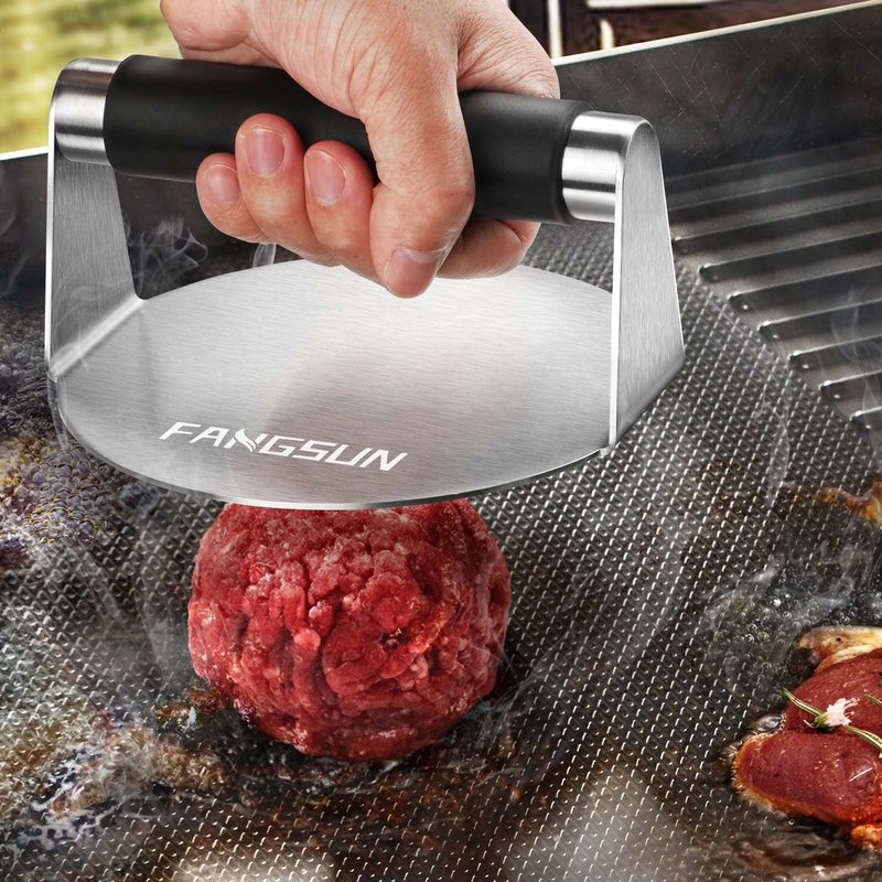 FANGSUN Smashed Burger Press Kit, Stainless Steel Burger Smasher, Grill Spatula and Spice Shaker, Hamburger Press Tool for Flat Top Grill, Griddle Accessories Kit for Outdoor Cooking, Grilling Gift