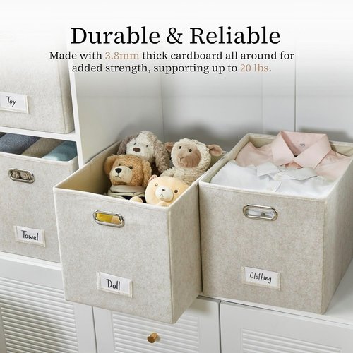 DECOMOMO Felt Storage Bins - 11-Inch Cube Organizers with Labels for Kallax Shelves | Beige (Set of 6)