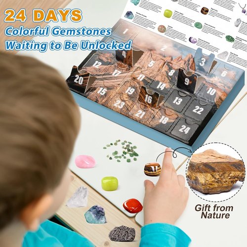 Crystal Advent Calendar 2024 - 24 Days of Gemstones & Geodes | DIY Bracelet & Necklace Kit for Kids