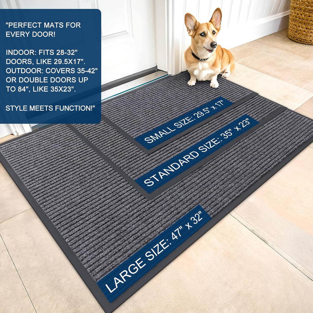 OLANLY Indoor Outdoor Front Door Mats - Waterproof Heavy Duty Doormat | 2-Pack, 29.5 x 17 Inch, Grey