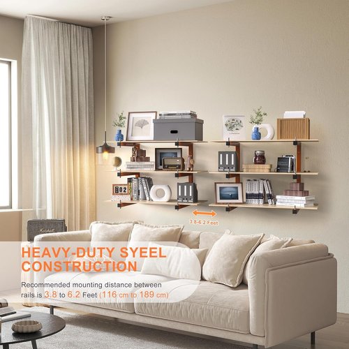 Lumber Rack | Heavy-Duty Wall-Mounted Lumber Storage System - 9-Level Organizer, 1980 LB Capacity, Orange (6 Pack)