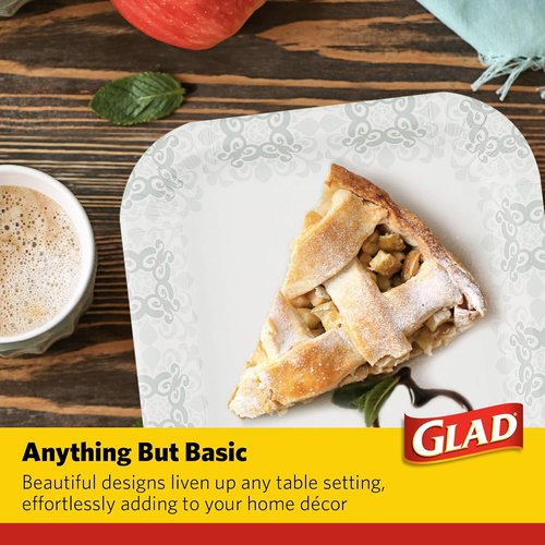 Glad Heavy Duty Paper Plates - Soak Proof & Cut Proof for Parties | 7 Inch, Grey Victorian Pattern, 50 Count