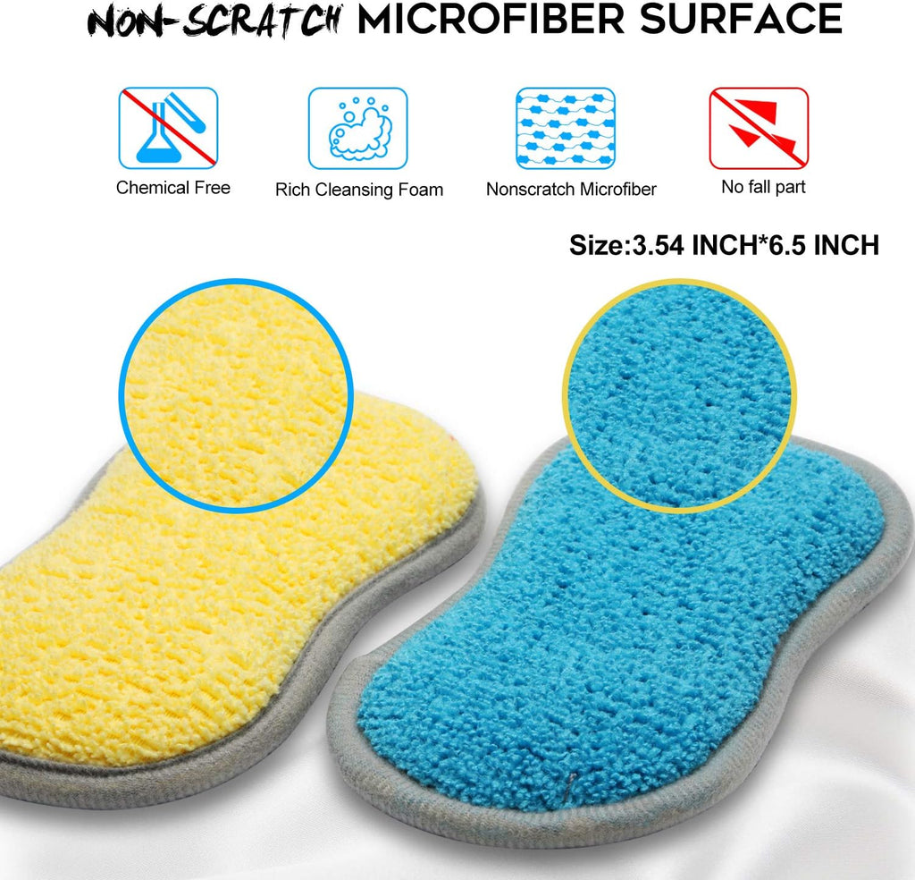 Skiennix Dual-Sided All-Purpose Kitchen Sponges - Non-Scratch Microfiber Dish Cleaning Set (Blue, 6 Pack)