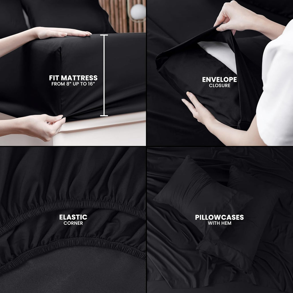 Utopia Bedding Queen Bed Sheets Set - 2-Piece Brushed Microfiber - Fade & Shrinkage Resistant - Easy Care (Black)