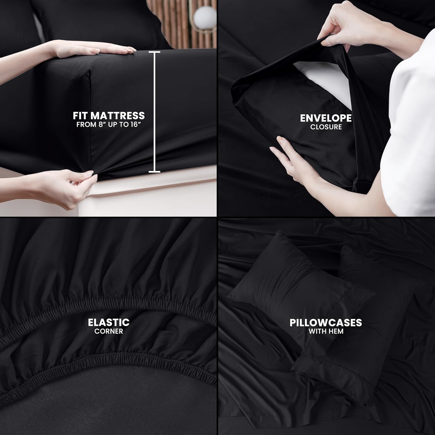 Utopia Bedding Queen Bed Sheets Set - 2-Piece Brushed Microfiber - Fade & Shrinkage Resistant - Easy Care (Black)