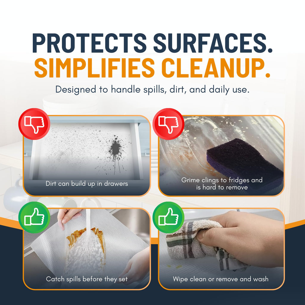 Shelf Liner Drawer Liner for Kitchen Cabinets Non-Adhesive by Linda’s Essentials (17.7 x 120 Inches) - Non-Slip Easy Clean Kitchen Cabinet and Cupboard Protector, Waterproof Mat, Clear Roll