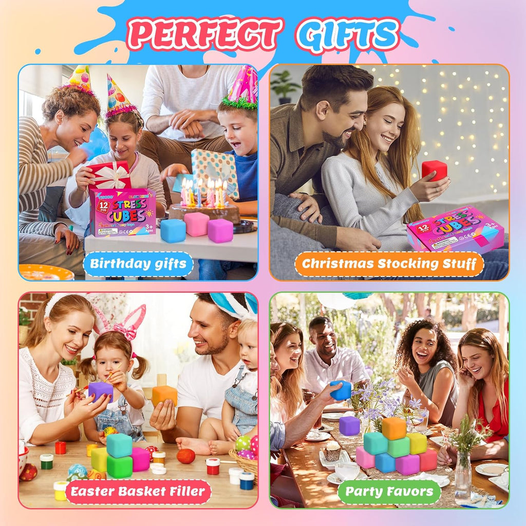 Skiennix Stress Cube Set - 12 Pack Slow Rising Squishy Fidget Toys for Anxiety Relief | Soft and Stretchable