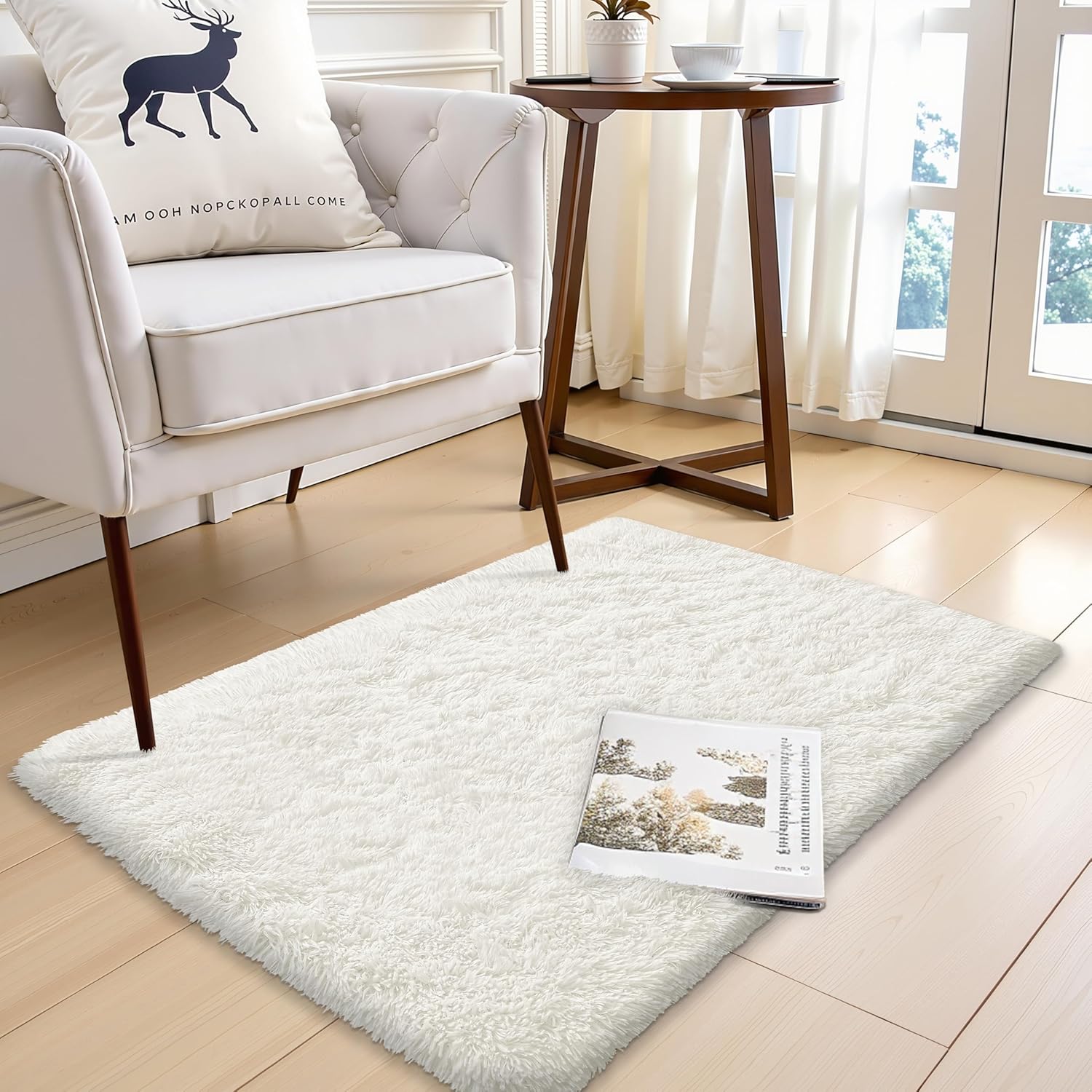 OLANLY Soft Fluffy Shaggy Small Rug - 2x2 Machine Washable Indoor Carpet for Kids & Nursery | Ivory