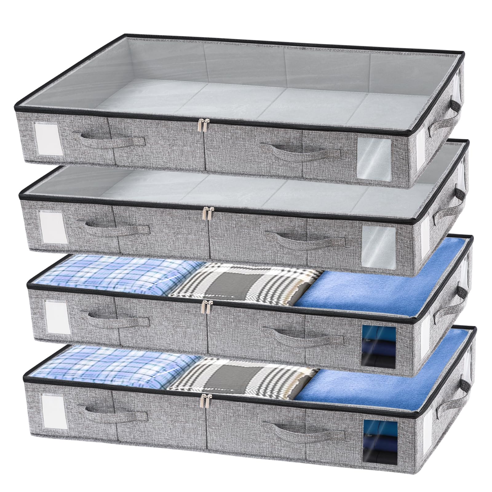 combocube 4 Pack Under Bed Storage Containers, Stackable Closet Organizers and Storage Bins with Sturdy Support, Foldable Underbed Clothes Storage Box for Blanket, Comforter, Sweater, Pillows, Shoes