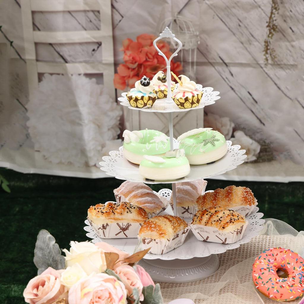 GMWD Set of 7 White Cake Stand Desserts Display Table Pedestals 3-Tiered Cupcakes Holder Serving Tray Decorative Weddings Birthdays Party Baby Showers Celebrations
