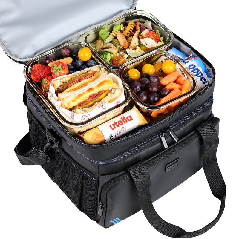 ZEEMO Soft Cooler Bag, Insulated Lunch Box, 19 L Ice Chest, Double Leakproof Layers, Waterproof and Collapsible Case for Work Outdoor Trip, Large Size, Black