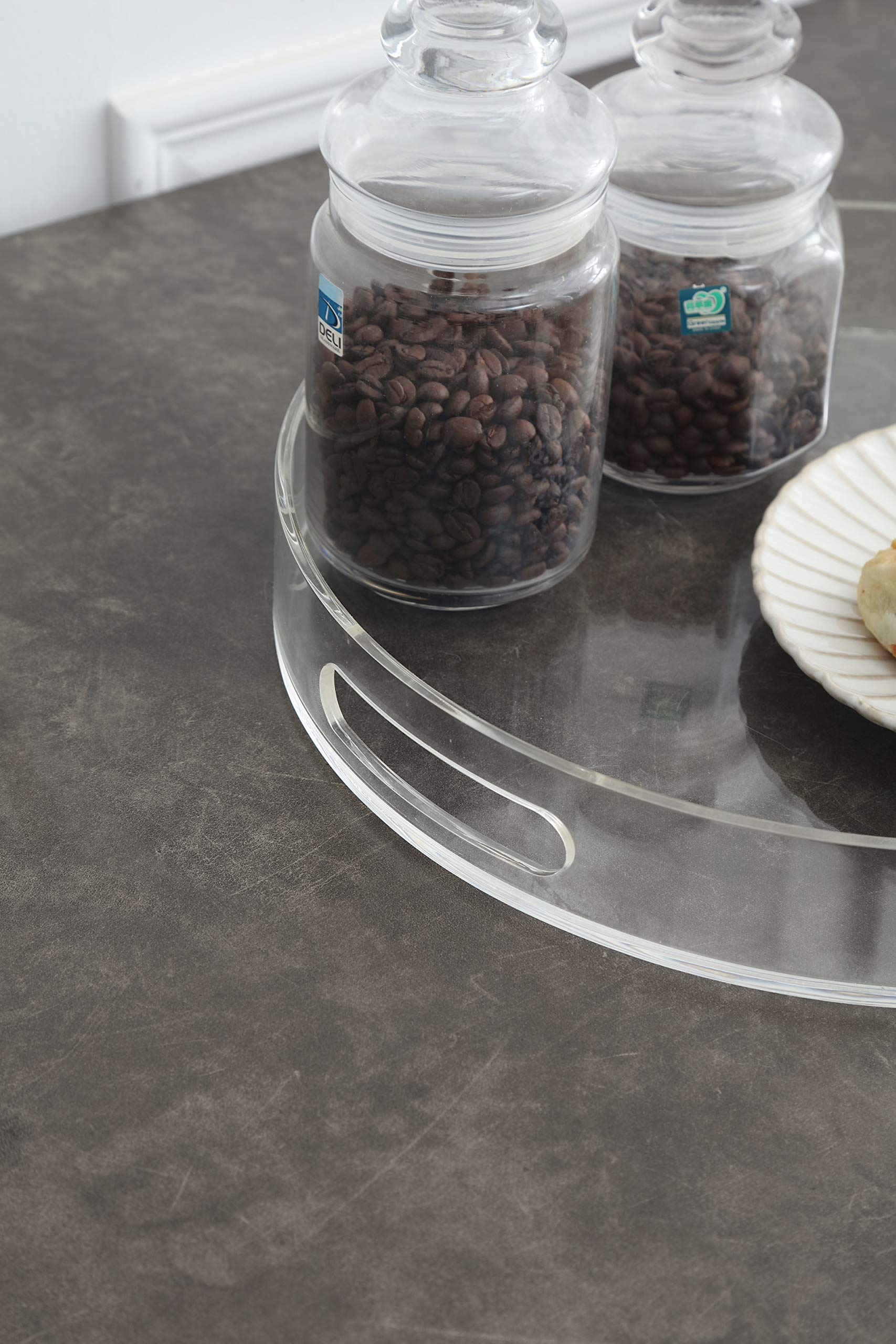 Artmaze Clear Sturdy Acrylic Round Tray with Handles,Spill Proof,for Kitchen (14 inch)