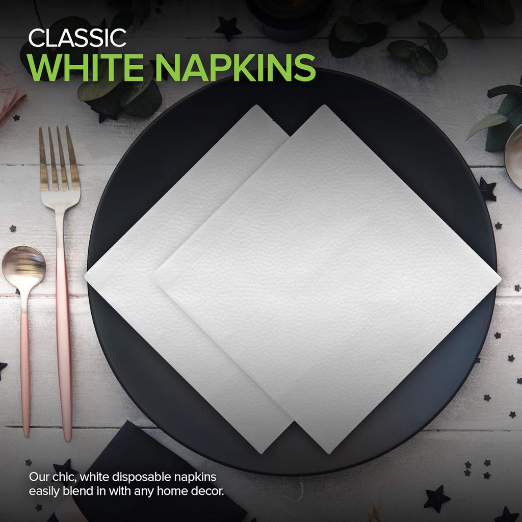 Stock Your Home 12 Inch Disposable Napkins - 1 Ply White Dinner Napkins for Parties & Daily Use | 500 Pack