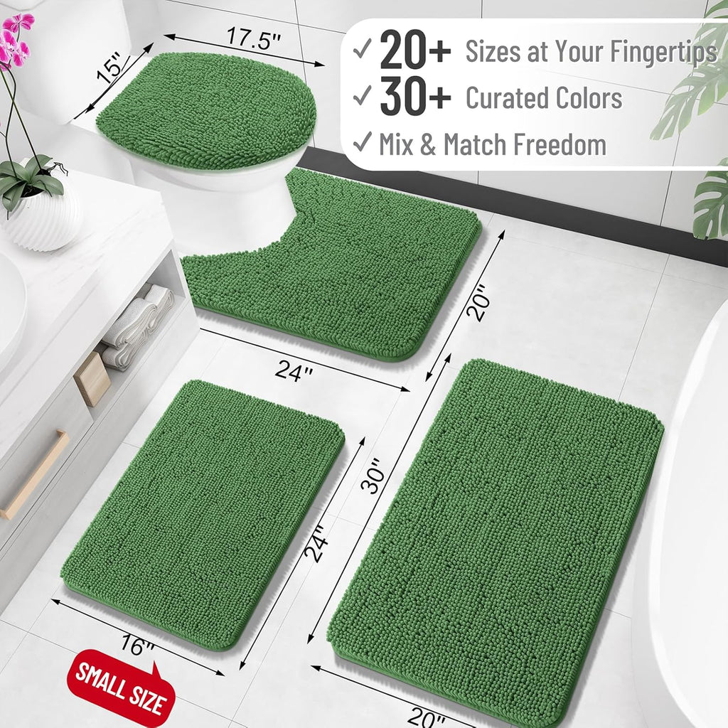 OLANLY Bathroom Rugs - Extra Soft Chenille Bath Mats | Quick Dry, Machine Washable, 30x20, Olive Green