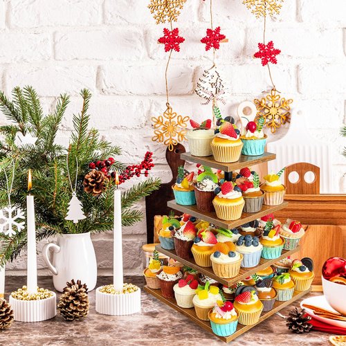 Umgozrz 4 Tier Cupcake Stand, Wooden Cupcake Holder Stand for 50 Cupcakes Rustic Cupcake Display Stand for Wedding, Birthday