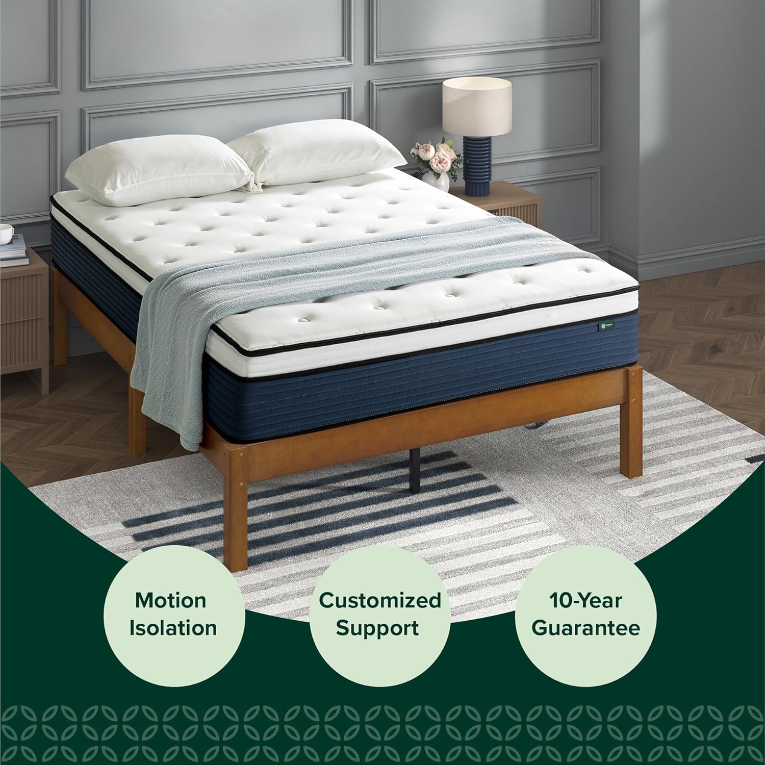 ZINUS 12 Inch Queen Comfort Support Hybrid Mattress - Fiberglass Free, Medium Plush, Motion Isolation, Safe Materials