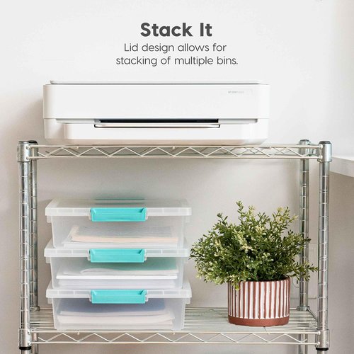 IRIS USA Craft Storage Bins - 6 Qt. Clip Box Tote Organizer, 4-Pack, Stackable - Clear & Seafoam Blue
