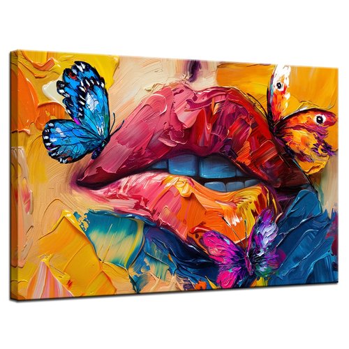 iHAPPYWALL Abstract Lip Canvas Wall Art Graffiti Paintings Colorful Mouth Butterfly Picture Pop Art Posters Prints Modern Romantic Bedroom Decor Framed