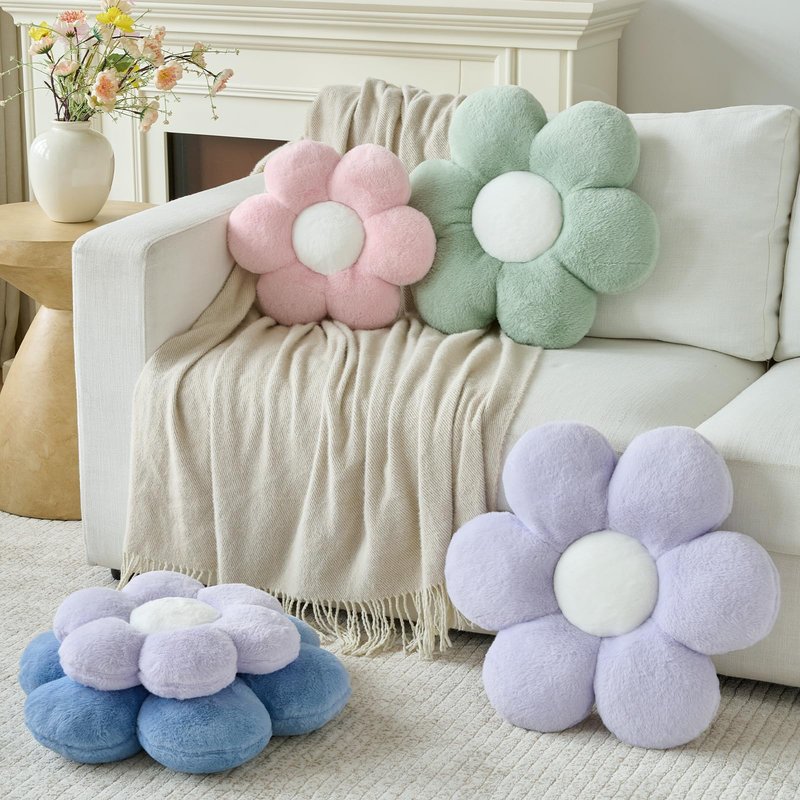 PLAYSKY Flower Pillow, Decorative Throw Pillows for Couch Bed, Cute Daisy Home Decor Flower Shaped Pillows for Bedroom Living Room (Sage Green, 19.6 Inches)