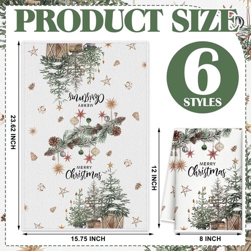 FuWeave Christmas Kitchen Towels Beige Xmas Tree Dishtowels Decorative Hello Winter Hand Towels Absorbent Gloves Ball Merry Christmas Tea Drying Cloth Xmas Decor for Kitchen Bathroom Farmhouse Gift