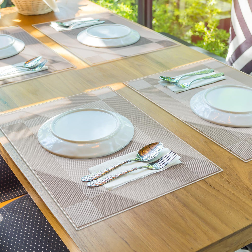 Gandeer 8 Pcs Clear Placemats 13 ¼" x 20" Placemat Protector Clear Plastic Pad for Kitchen Dinner Table Place Mats Covers Dining Waterproof, Wipeable