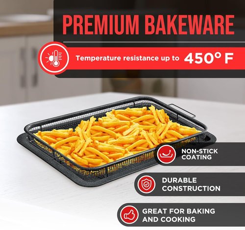 Bakken Swiss Crisper Tray - Non-Stick Gray Marble Coating | 2-Piece Set for Healthier Cooking