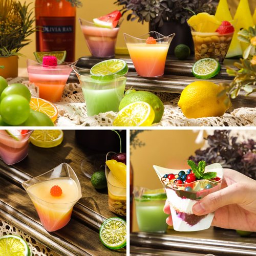 Honeydak 100 Pcs Plastic Dessert Cups without Lids 4.5 oz with Spoons Mini Clear Disposable Trifle Mousse Dessert Cups Triangular Parfait Appetizers Tumbler Pudding Fruit Serve for Party