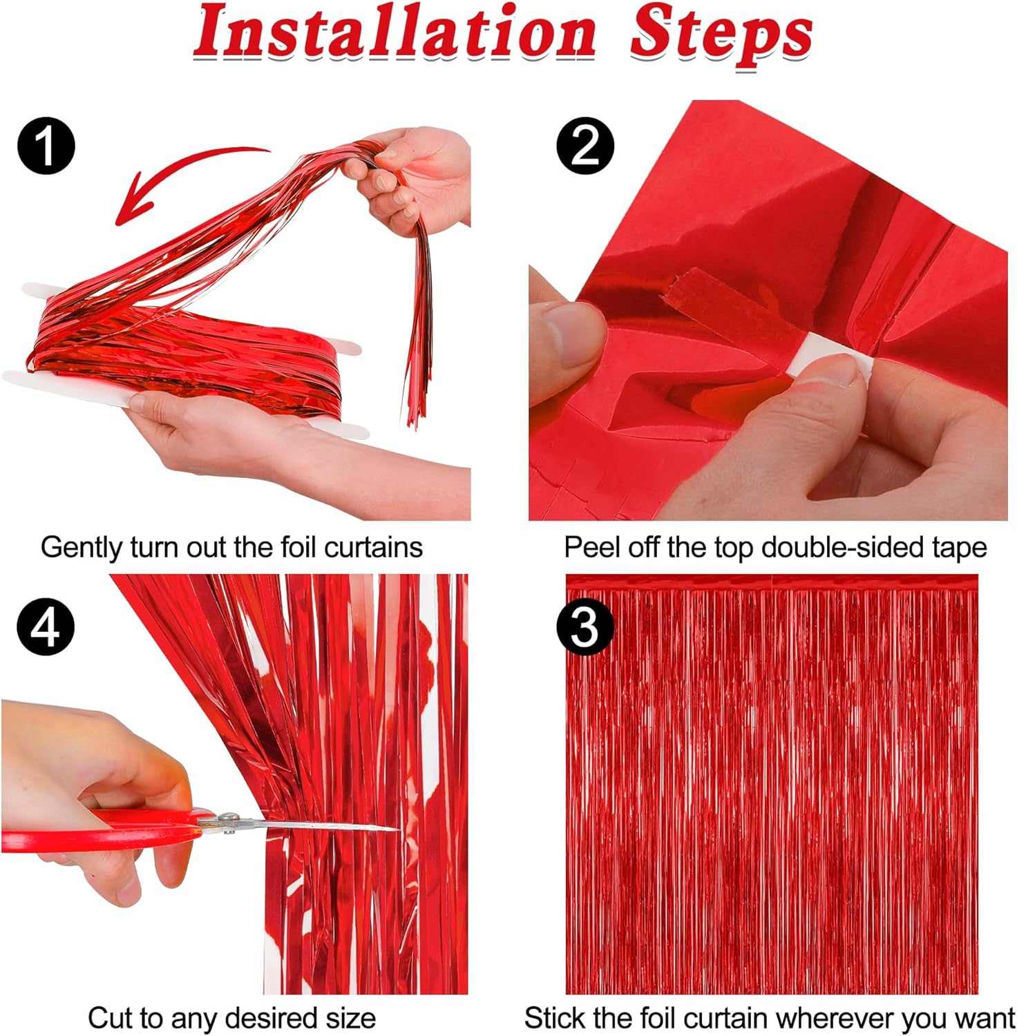 Regine Switzerland Red Tinsel Backdrop - 2 Pack Fringe Curtains 3.28 FT x 7.05 FT | Perfect for Valentine's Day & Weddings