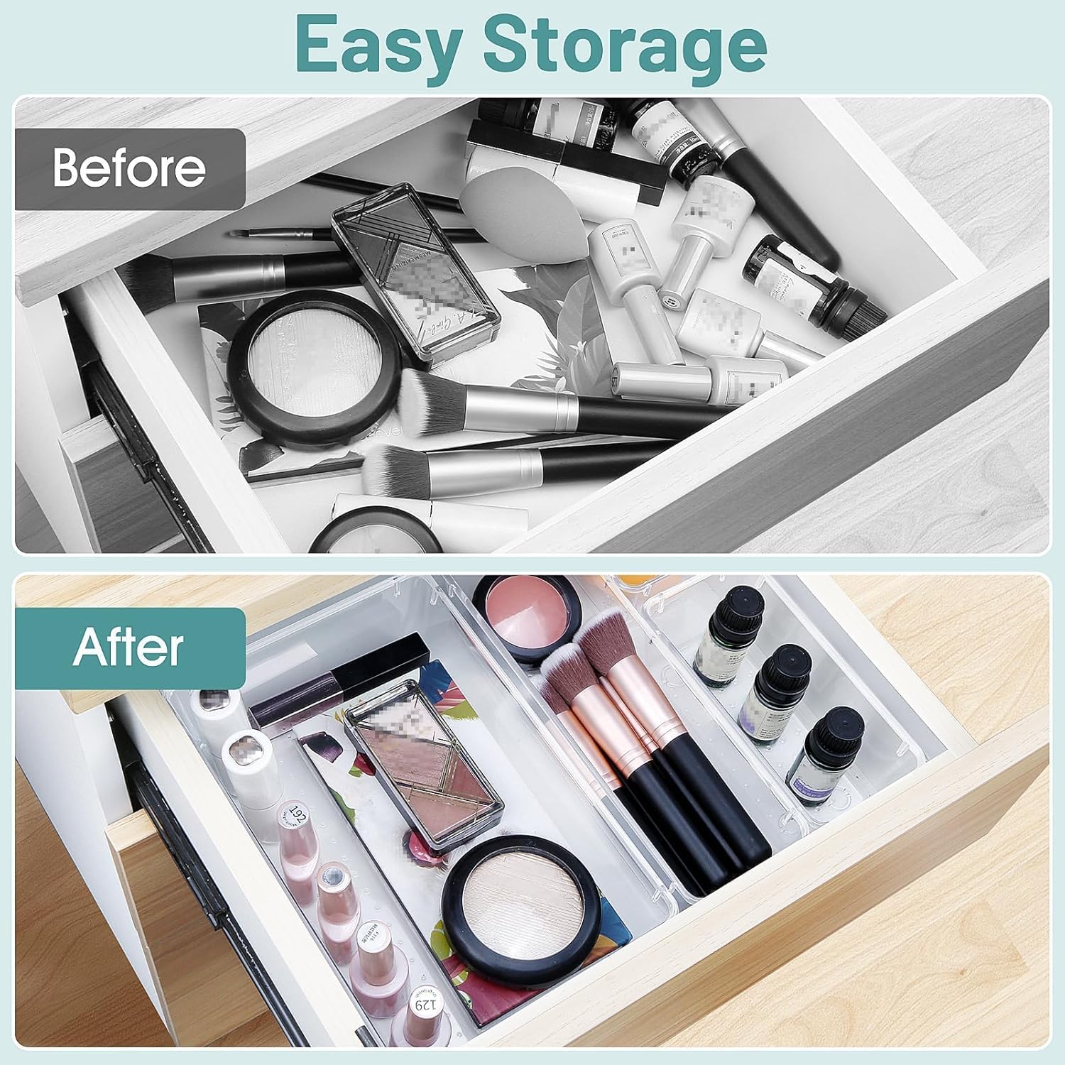 WOWBOX Clear Plastic Drawer Organizer Set - 25 PCS with 4 Sizes for Makeup, Jewelry, Gadgets | Ideal for Kitchen, Bedroom, Bathroom, Office
