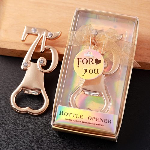 Yuokwer 36 PCS Bottle Opener Gold 75th Birthday Party Favor 75 Anniversary Favors for Guests,Number 75th Birthday Party Decorations Beer Bottle Openers for Party Gift Souvenir Supplies (Gold 75th, 36)