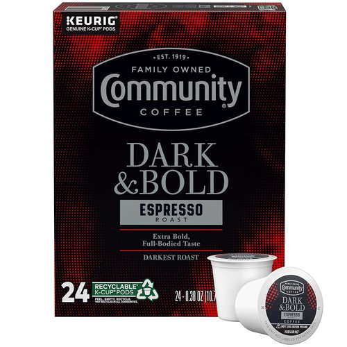 Community Coffee Dark & Bold Espresso Roast Pods - 24 Count for Keurig 2.0 Brewers | Rich Flavor & Aroma