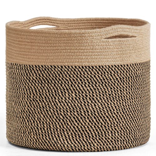 Goodpick Large Cotton Rope Basket - 15.8"x15.8"x13.8" | Ideal Wicker Storage for Blankets & Toys