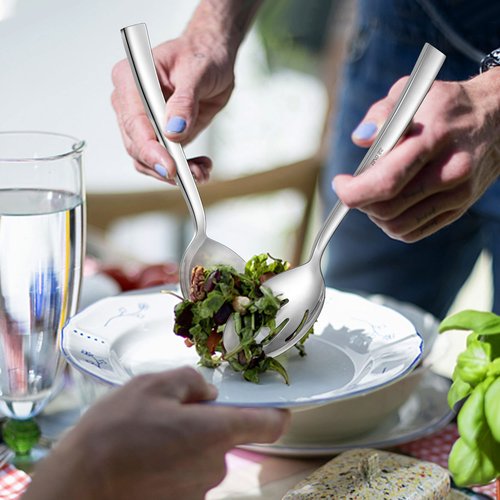 LIANYU 6 Pack Serving Spoons and Forks Set, 8.6 Inch Stainless Steel Metal Serving Utensils for Buffet Catering Banquet, Dishwasher Safe
