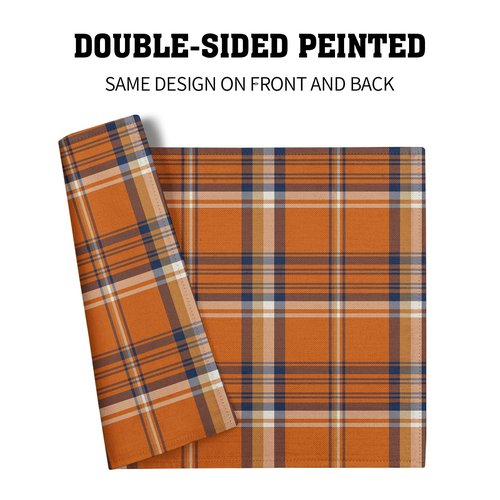 Fall Plaid Placemats Set of 4 Orange Navy Blue Buffalo Plaid Thanksgiving Themed Table Mats Farmhouse Place Mats Washable Linen Placemat for Party Kitchen Dining Decor 12x18 Inch