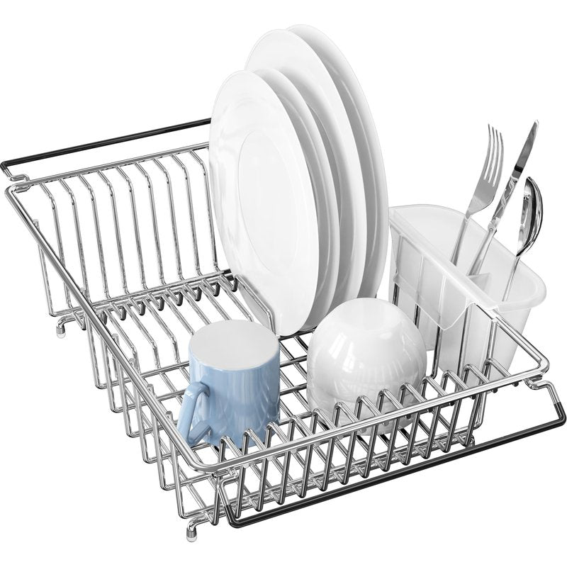 Simple Houseware Large Over Sink Counter Top Stainless Steel Dish Drainer Drying Rack with Utensil Holder, Chrome