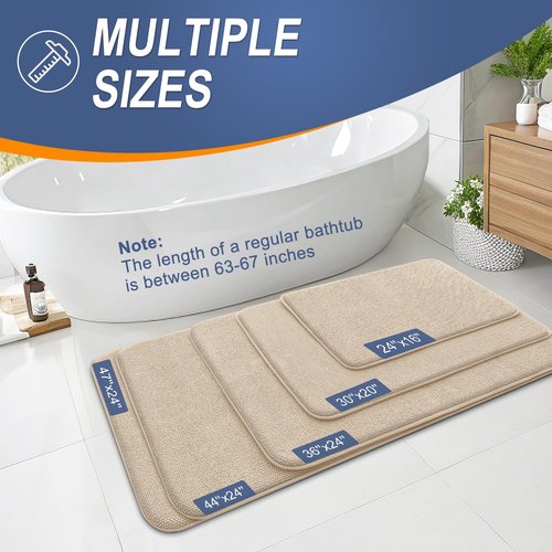 OLANLY Thick Memory Foam Bath Mat Rug 70x24, Extra Soft Absorbent Bathroom Rug, Quick Dry Bath Mats, Non-Slip, Machine Washable Carpet for Bathroom, Tub and Shower, Home Decor Accessories, Beige