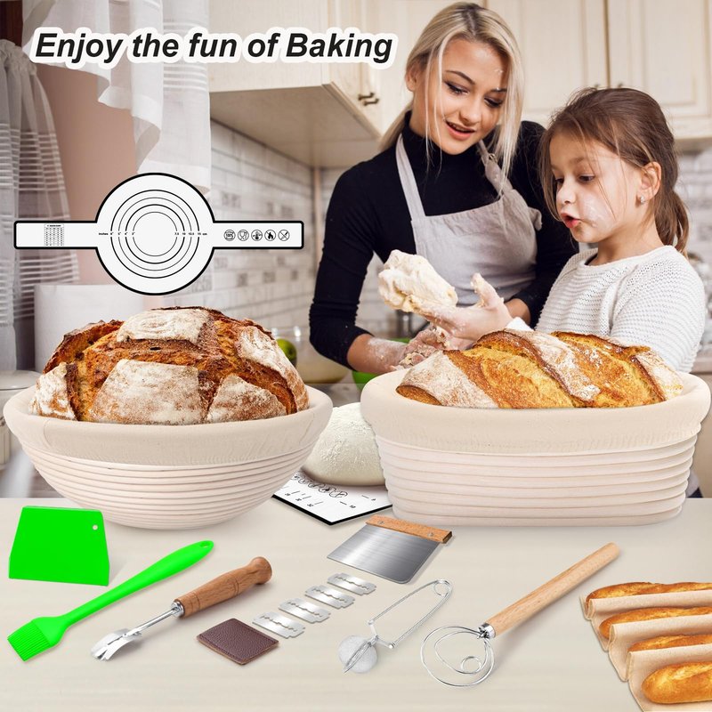 Large Sourdough Bread Baking Supplies, 10 Inch Round &12 Oval Banneton Bread Proofing Basket, Sourdough Starter Kit for Making Baking Fermentation